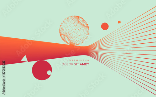 The red wire splits into multiple beams, strands, or fibers. Physical optics. Sphere. Vector image for a brochure, banner, cover, postcard, flyer, or presentation.