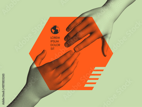 Hands reaching towards each other. Concept of human relation, togetherness or  partnership. 3D vector illustration. Design for banner, flyer, poster, cover or brochure.