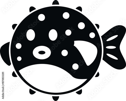 Puffer fish animal enjoying underwater ocean life icon