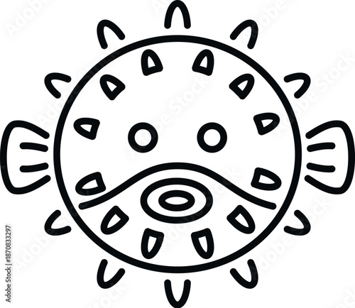 Pufferfish line art illustration showing a blowfish, aquatic animal