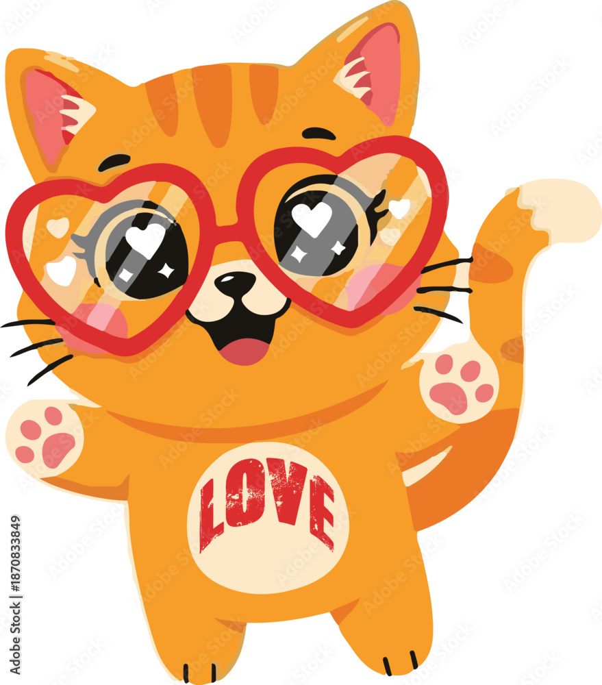 Fototapeta premium Orange Cat with Heart Sunglasses
