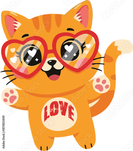Orange Cat with Heart Sunglasses