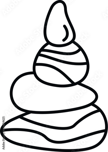 Black line art drawing featuring stacked zen stones creating a sense of balance