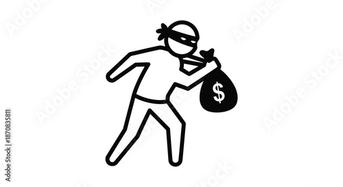 A running figure with a bag of money stark black silhouette