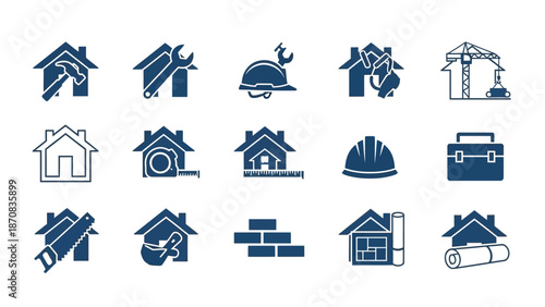 Collection of Construction Icons Representing Various Stages of Building Development