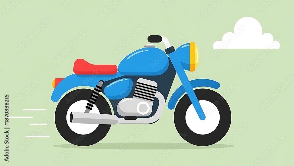 Fototapeta premium Blue motorcycle with red seat moving.