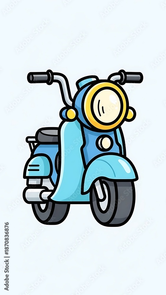 Obraz premium Blue cartoon vintage scooter vehicle.