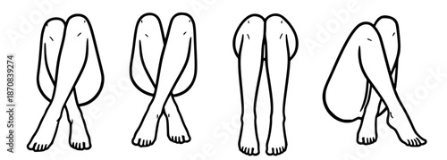 Collection of simplified line drawings illustrating diverse seated human leg poses and body positions, emphasizing form and posture