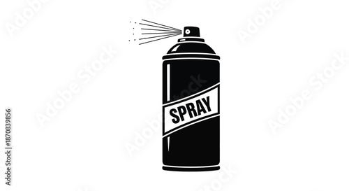 Black spray paint can with spray depicted in a striking silhouette