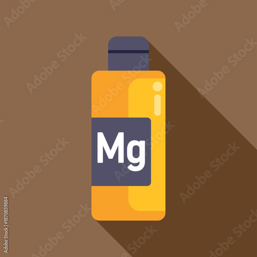 Magnesium supplement bottle with a long shadow on a brown background