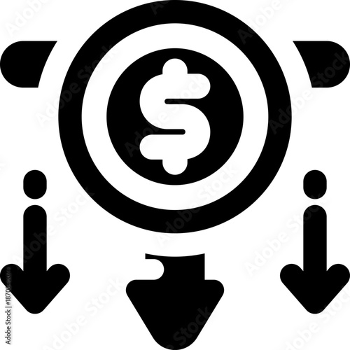 cost reduction glyph icon. Strong and solid vector icon for websites, mobile interfaces, presentations, and visual branding. High quality and easy to edit.