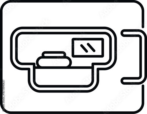 Line art drawing showing a fridge interior with food items presented as a vector illustration