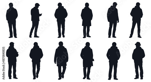 Diverse group of people in standing poses a striking black silhouette