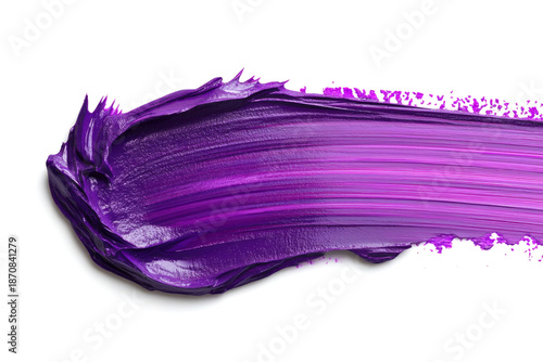 Purple paint thick brush stroke with texture and smudge effect on a white background