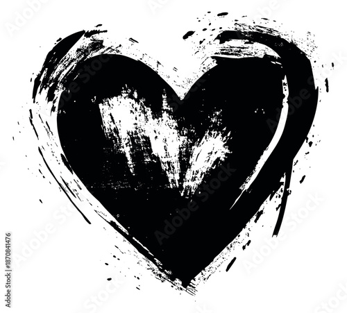 Grunge hand drawn illustration of a heart depicting love and passion for romantic design