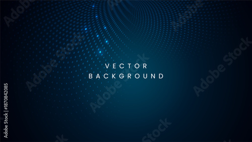 Futuristic abstract technology background with blue halftone dots or cyan circular particles and glowing light effects on a dark gradient backdrop