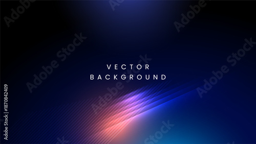 Futuristic abstract technology background with glowing blue light streaks or purple laser beams and thin diagonal lines on a dark navy gradient backdrop