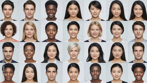 Wallpaper Mural Collage of 25 diverse smiling faces men, women, varied ethnicities, plain backgrounds Torontodigital.ca