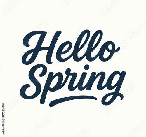 Hand-drawn Hello Spring lettering in modern calligraphy style, perfect for seasonal prints, greeting cards, banners, and home decor. Cheerful and elegant typography celebrating the freshness and