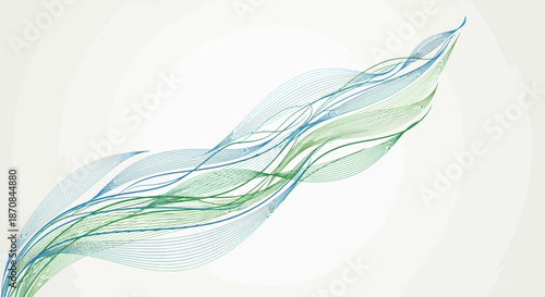 Abstract flowing lines in soft blue and green shades resembling gentle waves or grass movements