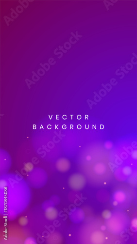 Vibrant purple and violet gradient background or magenta surface with soft glowing bokeh spheres and sparkles in vertical layout for creative and feminine aesthetics