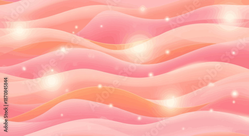 Abstract wavy pink and orange flowing background with glowing light points
