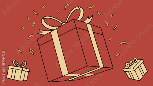 Red Gift Box with Gold Ribbon Floating Illustration