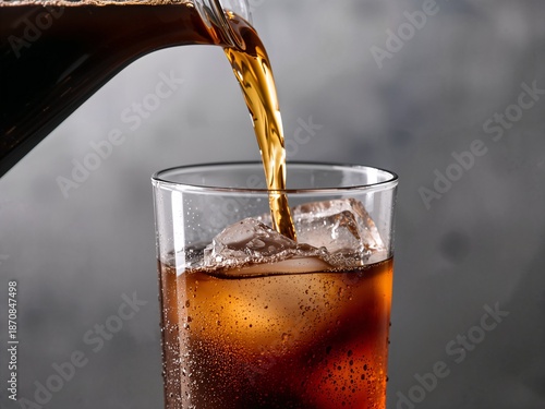 Pouring Iced Coffee Into Glass With Ice Cubes