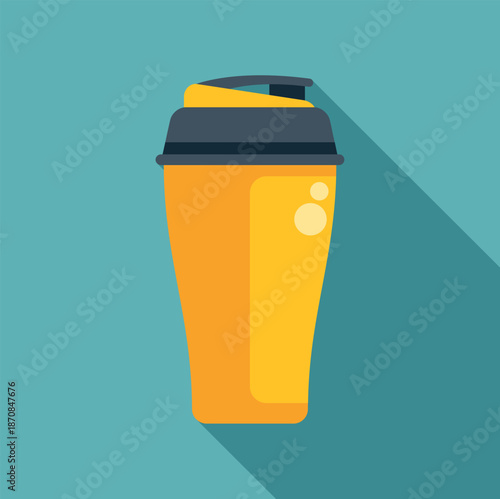 Yellow protein shaker bottle with a dark lid creating a long shadow
