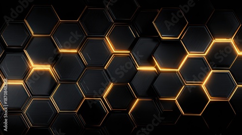 Abstract Hexagon Pattern with Glowing Orange Edges.