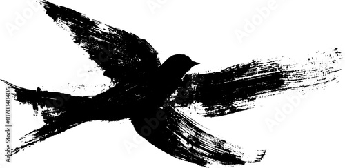 Bold black ink bird silhouette with brushstroke effect in sumi-e style