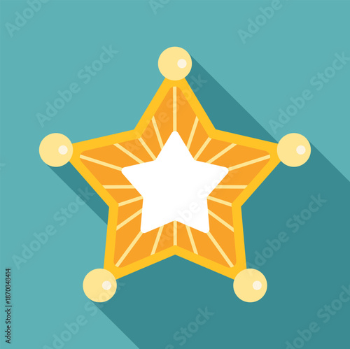Golden sheriff star badge with a long shadow on a blue background