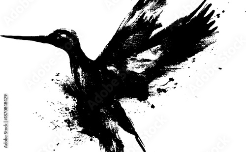 Bold black ink bird illustration in high contrast sumi-e style for design and art projects