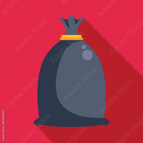 Gray garbage bag flat design icon on a vibrant red background
