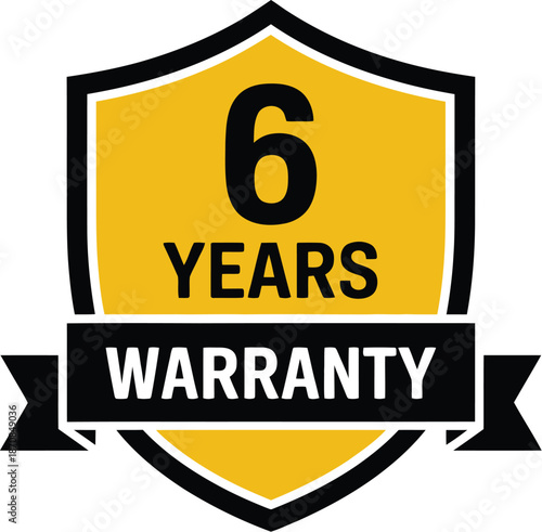 Six years warranty shield emblem displays bold yellow and black.