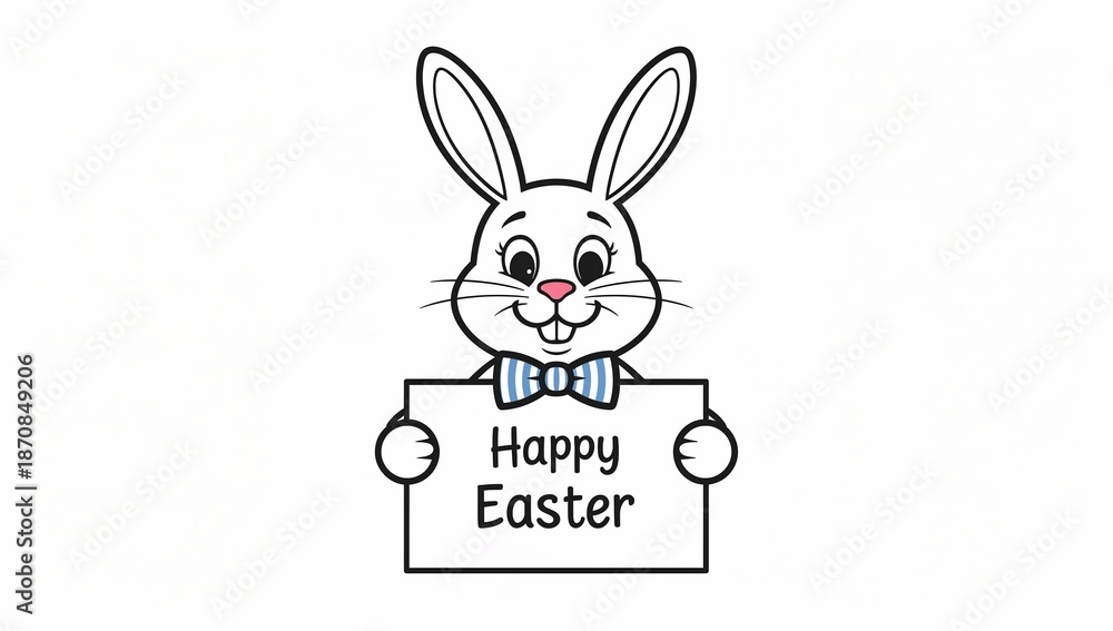 Obraz premium Cute Easter bunny holding a Happy Easter sign, designed with an adorable bow tie 
