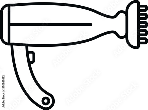 Hair dryer outline icon for styling and hair care on a white background