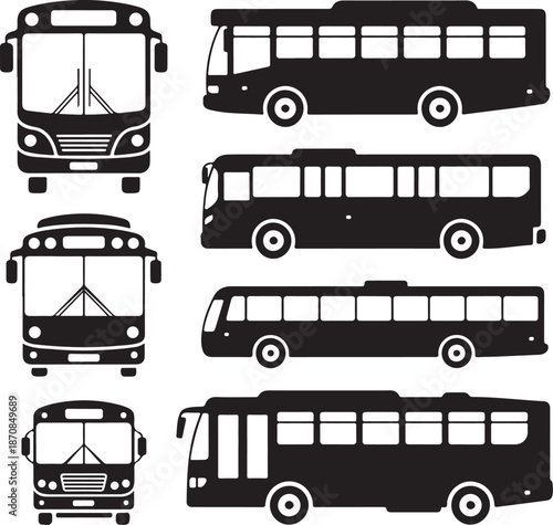 black and white illustrations of different buses