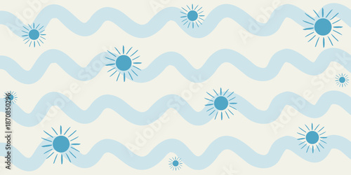 Baby wavy seamless pattern with sun motifs