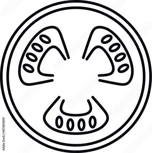 Tomato slice showing seeds and pulp in a simple black outline