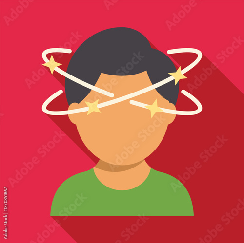 Person experiencing dizziness, vertigo, or confusion with stars circling around their head
