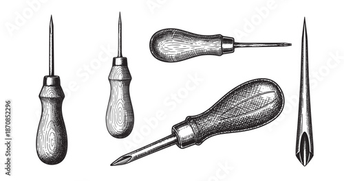 Leather awl engraving illustration for handmade leather branding