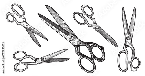 Tailor scissors engraving illustration for handmade brand identity