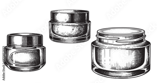 Cosmetic cream jar engraving illustration for skincare branding