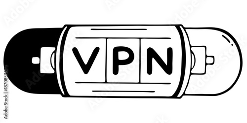 VPN illustration in cartoon style with black and white colors  