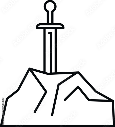 Stylized excalibur sword embedded in a magical rock depicting legend