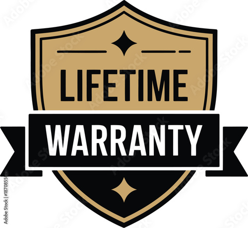 Elegant shield emblem denotes comprehensive lifetime warranty.