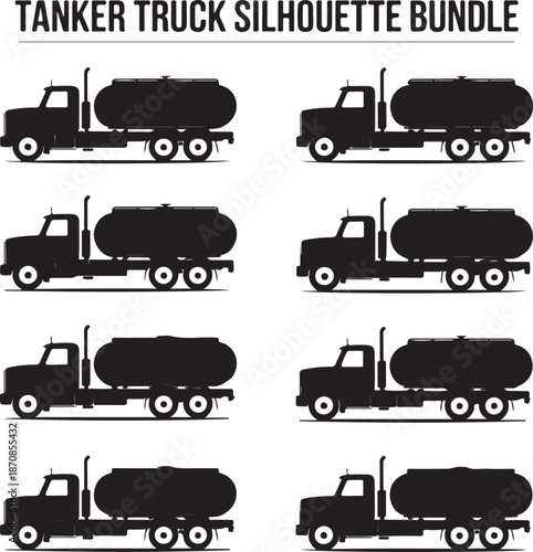black tanker truck silhouettes on white background