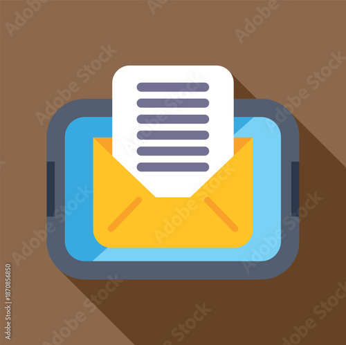 Mobile device displaying an open email envelope with a letter inside