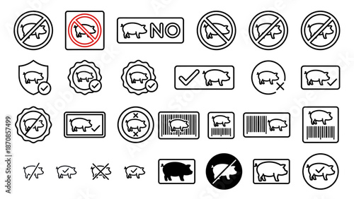 Collection of Pig Icons and Symbols for Various Applications. Vector Illustration. EPS Editable